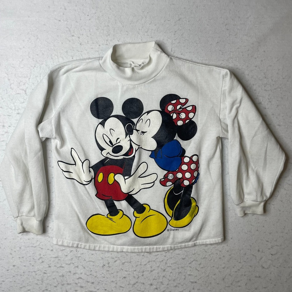 Vintage‎ Disney Mickey Minnie Mouse Kissing Mock Neck Sweatshirt White Graphic